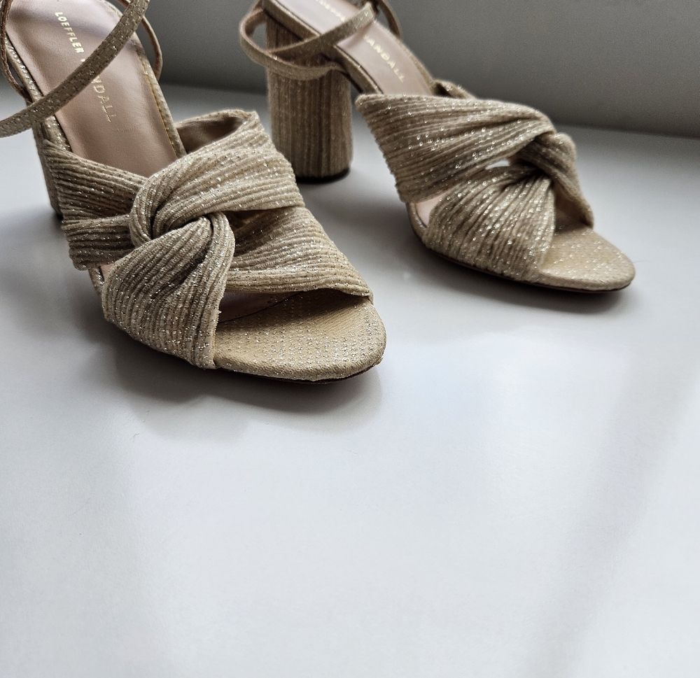 Loeffler Randall Camillia Sand Pleated Bow Collumn Heel Sandal - Picture 3 of 14